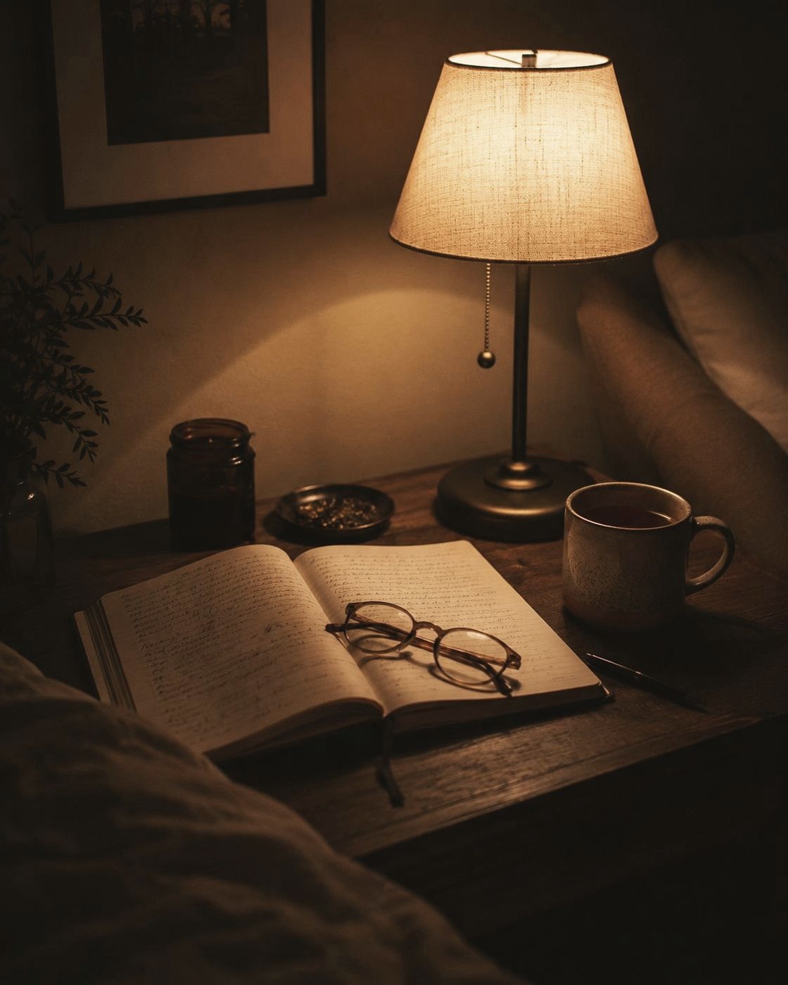 An evening corner set aside for a monthly ritual